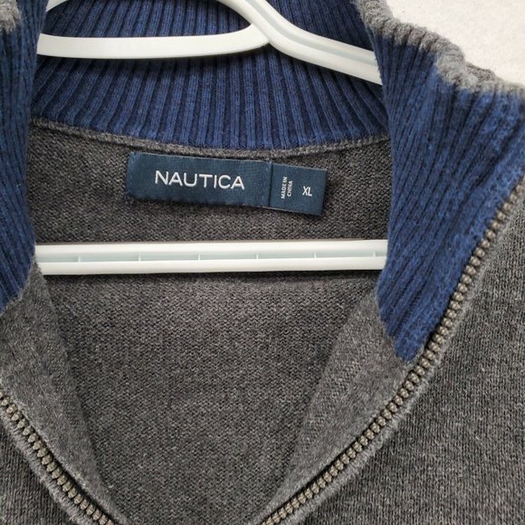 Nautica Sweater Men's 1/4 Zip Long Sleeve High Neck Pullover Sailboat Gray XL - Picture 8 of 12